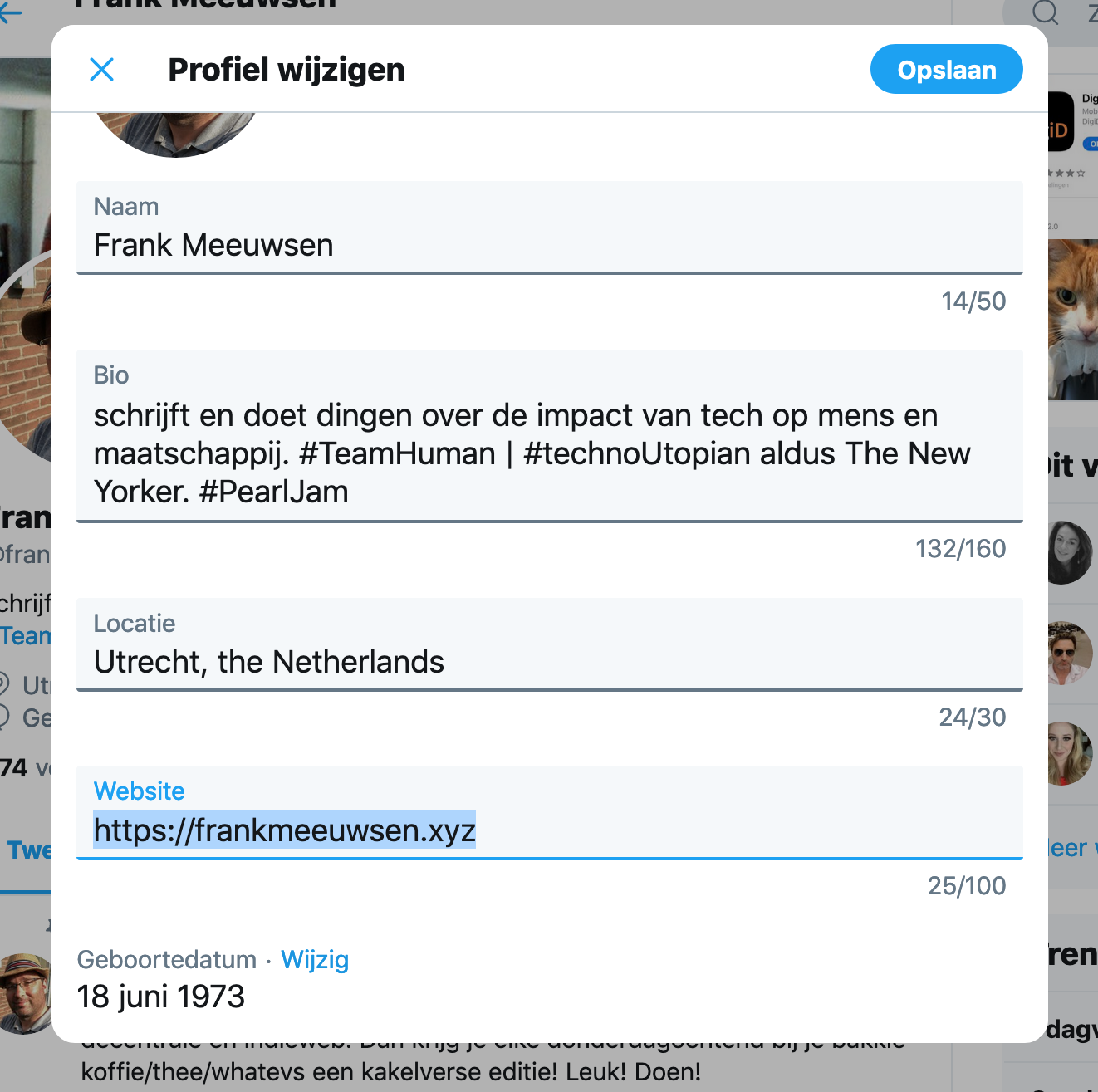 Pas je Twitter bio aan.